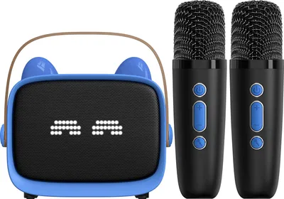 Produktbild von Kinder Karaoke-Lautsprecher mit 2 Mikrofone bunte Lichter Unterstützung Rauschunterdrückung BT für Smartphone blau