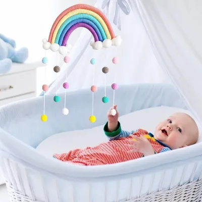 Produktbild von Baby Mobile Bett Windspiele Hängende Wolken Regentropfen Regenbogen Quasten für Neugeborene
