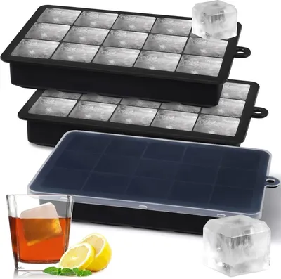 Produktbild von Eiswürfelform Silikon 3er-Pack mit Deckel XXL Schwarz