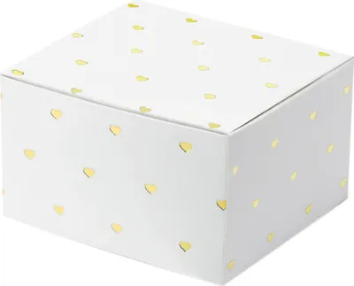 Produktbild von 10 weiße Geschenkboxen mit goldenen Herzen bedruckt, aus Papier