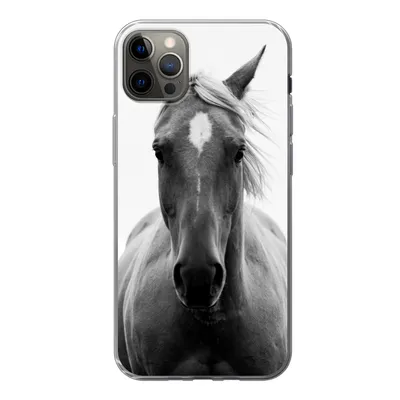 Produktbild von MuchoWow® Handyhülle Schutzhülle Hülle für iPhone 13 Pro Max Pferd - Schwarz - Weiß - Porträt Silikon Softcase Handy Hülle - Mobiltelefon