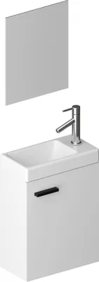 Image de Ensemble Meuble Lave Mains Blanc 41x50x22cm + Miroir - SMALLY WHITE