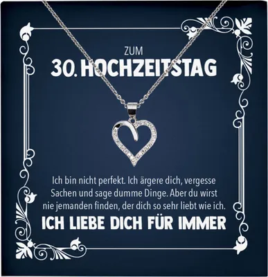 Produktbild von 22Feels Ehefrau zum 30. Hochzeitstag Geschenk Ich Liebe Dich Frauen Herz Halskette Damen Collier mit 23 Zirkonia Steinen (Damen Silber 925/000 Schmuck)