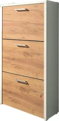 Produktbild von Schuhkipper FULDA 1 in weiß / Honigeiche, 3 Klappen, Doppelwalze, 61 cm breit