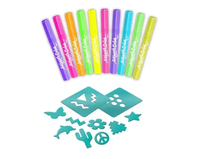 A set of airbrush markers and stencils for crafting.