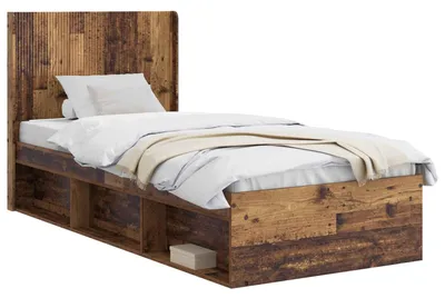 Image de Cadre de lit avec rangement et tête de lit Bois ancien