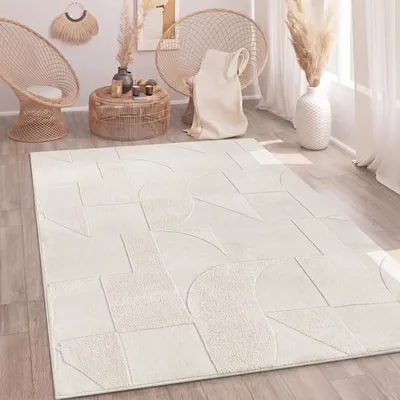 Produktbild von Teppich Wohnzimmer Hochflor Skandi Muster Boho Optik Uni 3D Optik Abstrakt Creme Grösse 200x280 cm