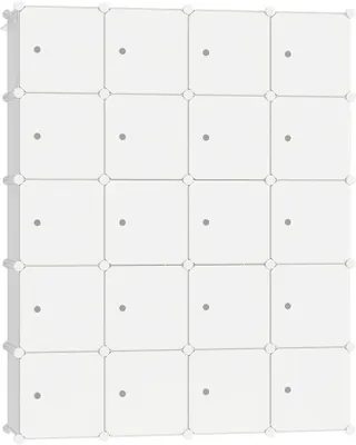 Imagen del producto de Armario de plástico, 20 compartimentos, color blanco, 145 x 37 x 178 cm