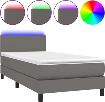 Produktbild von vidaXL Boxspringbett mit Matratze & LED Grau 100x200 cm Kunstleder