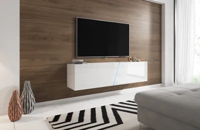 Image de Meuble TV à suspendre SLANT 160 avec LED RGB 160x40x35 cm-#ffffff-Blanc-160 --