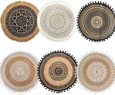 Productafbeelding van Placemats 38 cm, 6 stuks, rond, jute, met franjes, voor tafelbescherming