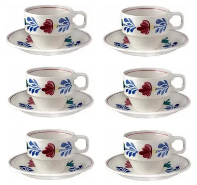 Productafbeelding van Boerenbont Kop en schotel stapelbaar 200ml - set van 6 stuks