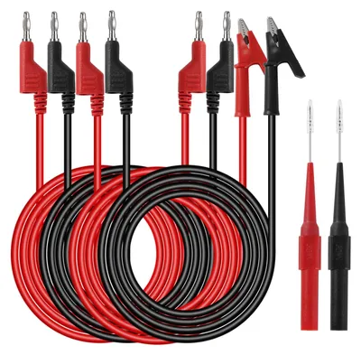 Produktbild von Messleitungen Krokodilklemmen Bananenstecker Prüfspitzen - Schwarz und Rot - 6 Stück