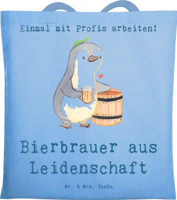 Produktbild von Mr. & Mrs. Panda Tote Bag Bierbrauer Leidenschaft - Sky Blue - Geschenk, dokumententasche, Uni Tasche, Hobbybrauen, Biergeschenk, Schultasche, Shopping, Bierfass
