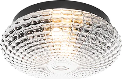 Produktbild von QAZQA - Klassisch I Antik Klassische Bad I Badezimmer Außen Deckenleuchte I Deckenlampe I Lampe I Leuchte schwarz mit Rauchglas 30 cm IP44 - NohmiI 2-flammig I Außenbeleuchtung I Wohnzimmer I Schlafzi