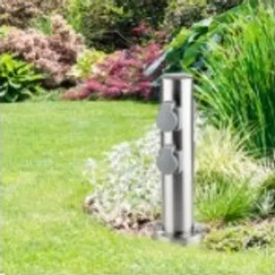 Produktbild von Garten-Steckdosen-Säule mit vier Steckdosen aus Edelstahl 40cm hoch