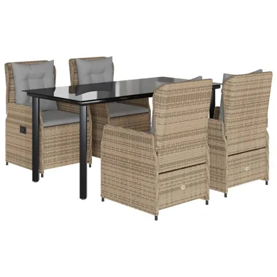 Produktbild von vidaXL 5-tlg. Garten-Essgruppe mit Kissen Beige Poly Rattan