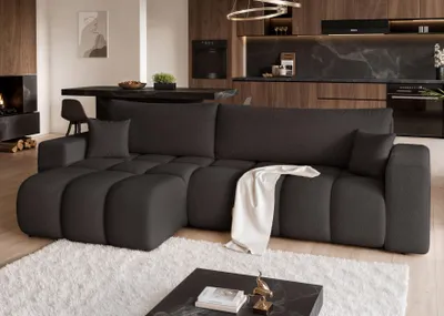 Produktbild von Idohome - Bubble Ecksofa OFI XL Bouclé mit Schlaffunktion, Bettkasten modernes, Wohnzimmercouch - Farbe: Schwarz Quelle 100