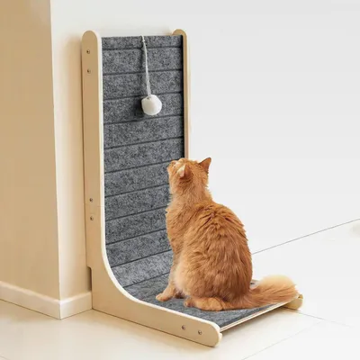 Produktbild von Filz Katzenkratzbrett Vertikal, Kratzmatte & Kratzsäule für Sofa, Kratzfestes Board ohne Steckverbindung mit Spielball – Dunkelgrau