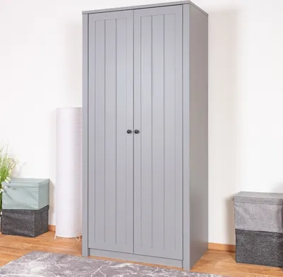 Produktbild von 90 cm breiter Kleiderschrank mit 2 Türen | Farbe: Grau