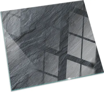 Produktbild von Texturierte Steinoberfläche – Glasbodenplatte für – Kaminofen – Kaminplatte Glas – Schutzglas – Funkenschutzplatte –Glasbodenplatte Feuerfeste – Hitzeschutzplatte – Bodenschutz aus Glas – 60x60 cm