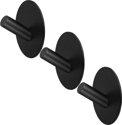 Zelfklevende wandhaken - sterke kleefkracht - set van 3 - zwart - roestvrij staal