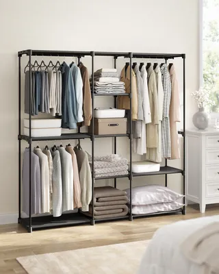 Produktbild von SONGMICS Kleiderschrank, Kleiderständer, freistehende Garderobe, mit Kleiderstangen, Garderobenständer, Stoffablagen, Metallrahmen, 43 x 182 x 182 cm