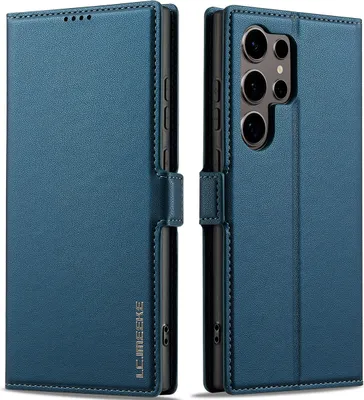 Image de Etui magnétique en cuir pour Samsung Galaxy S23 Ultra, avec fente pour cartes et fonction stand Bleu