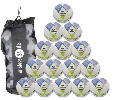 Produktbild von Ballset erima Hybrid Trainingsball 2.0 v26 inkl. Ballsack 15 Bälle metallic blue/silver/lime