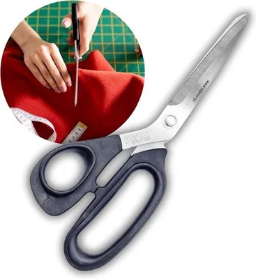 Obrázek produktu pro Japonské nůžky pro krejčí – s jednou stranou s mikrozuby – ocel – s pevnými gumovými rukojeťmi – 25 cm – profesionální šicí nůžky