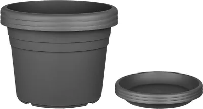 Produktbild von BigDean 3X Blumentopf Ø 40 cm Farbe Anthrazit & Untersetzer Kunststoff Pflanztopf Containertopf Übertopf Pflanzkübel rund 40 x 28 cm Blumentöpfe