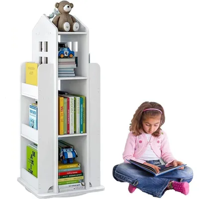 Produktbild von Drehbares Bücherregal 3-stufig Weiß Kinder Standregal Boden Regal 41x41x95 cm