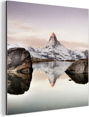 Obrázok produktu pre Nástenná dekorácia Kovový kovový obraz Wall Art 90x90cm Pohľad zo Stellisee na Matterhorne vo Švajčiarsku Muchowow Hliníkové obrazy