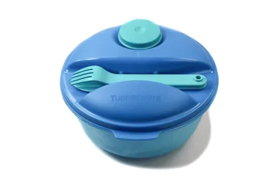 Produktbild von TUPPERWARE To Go Salat&Go 1,5L blau türkis A157 Salat & Go mit Besteck Picknick + SPÜLTUCH