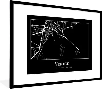 Produktbild von MuchoWow® Gerahmtes Poster Stadtplan - Venedig - Karte - Venedig 80x60 cm - Poster mit Schwarzem Bilderrahmen Wandposter Rahmen Foto Bilder - Schlafzimmer-Dekorationen - Fotoposter