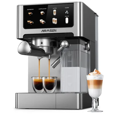 Produktbild von AIRMSEN Espressomaschine,20Bar,mit Milchsystem,Kaffeemaschine mit Touchscreen,Heiß-und Kalt-Extraktion,Bedienung per Knopfdruck,automatische Reinigung, KI-generiertes Bild