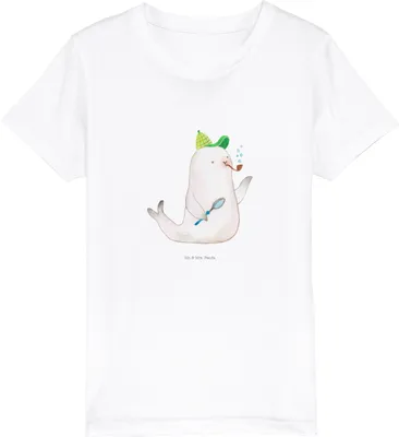 Produktbild von Mr. & Mrs. Panda Kleinkinder T-Shirt Robbe Sherlock 3-4 Jahre (98/104) - Weiß - Geschenk, Mädchen, Teenager, Kindershirt, für Kinder, Lustige Sprüche, Baumwoll