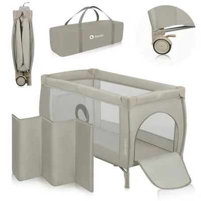 Obrázok produktu pre LIONELO Stefi Plus cestovná postieľka a ohrádka 2 v 1 do 15 kg, detská postieľka, cestovná postieľka s matracom, bočný vchod na zips - béžová