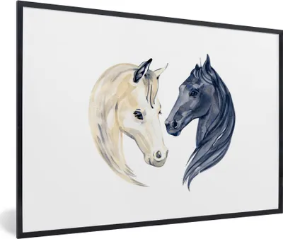 Produktbild von MuchoWow® MuchoWow® Gerahmtes Poster Pferde - Aquarell - Weiß - Mädchen - Kinder - Mädchen 60x40 cm - Poster mit zchwarzem Bilderrahmen - Printing - Wanddeko Schlafzimmer