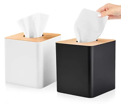 Image de 2 boîtes de mouchoirs avec couvercles en bambou (noir et blanc)