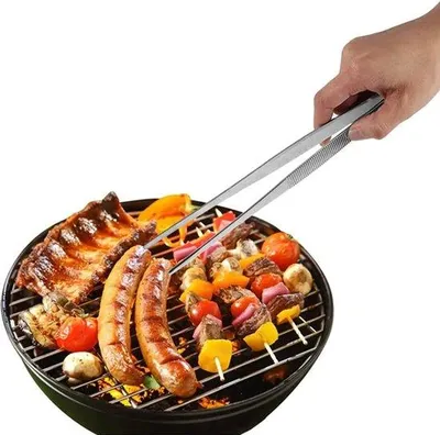 Image de Pince de cuisine et de barbecue en acier inoxydable de 30 cm, multifonctionnelle, pour les grillades et pour saisir la viande.