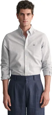 Immagine prodotto di Camicia Gant Slim Oxford a righe Banker, maniche lunghe, bianco, taglia M, uomo, bianco, M