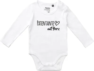 Produktbild von Huuraa Baby Body Patentante mit Herz 80 White  Baumwolle Fairtrade Langarmbody Geschenkidee