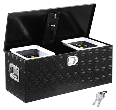 Immagine prodotto di VEVOR Cassetta Portautensili in Alluminio per Cassone di Camion, con Ripiano Scorrevole, Maniglia Laterale, Serratura e Chiavi, per Rimorchio, Struttura 899 x 370 x 370 mm Colore Nero