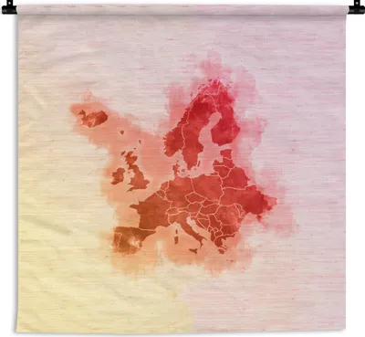 Produktbild von MuchoWow® Wandteppich Wandbehang Europa - Aquarell - Rot 150x150 cm Tapisserie Dekoration Wandtuch - Wohnaccessoires - Modernes