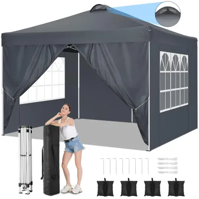 Produktbild von Pavillon 3x3 Wasserdicht Stabil Winterfest, Faltpavillon mit 4 Seitenwänden, Höhenverstellbar, Pop up Faltbar Gartenzelt, und UV 50+, inkl .Tasche