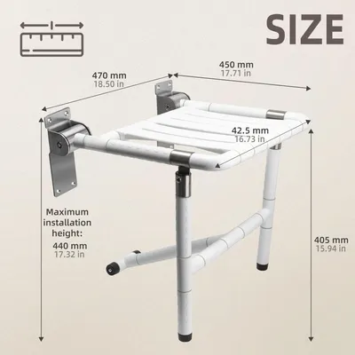Imagen del producto de Silla de ducha plegable, para montaje en pared, con capacidad de hasta 300 kg, con superficie antideslizante, ideal para personas mayores y niños