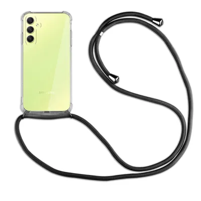 A clear product shot of a phone case with a lanyard attached.