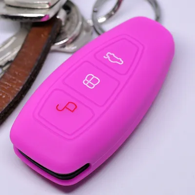 Produktbild von Auto Schlüssel Hülle Silikon Schutz Cover Pink kompatibel mit Ford C-Max S-Max B-Max Galaxy Focus Mondeo Fiesta Kuga 3 Tasten KEYLESS SMARTKEY