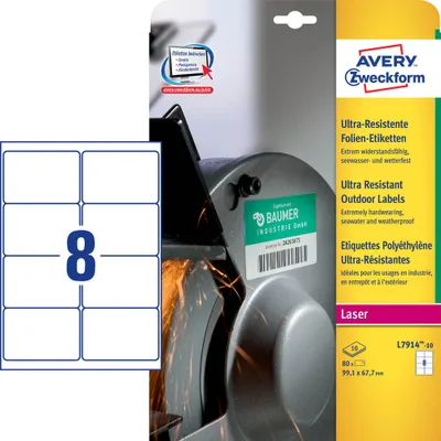 Obrázok produktu pre 80 AVERY Fóliové etikety odolné voči deformáciám L7914-10 biela 99,1 x 67,7 mm